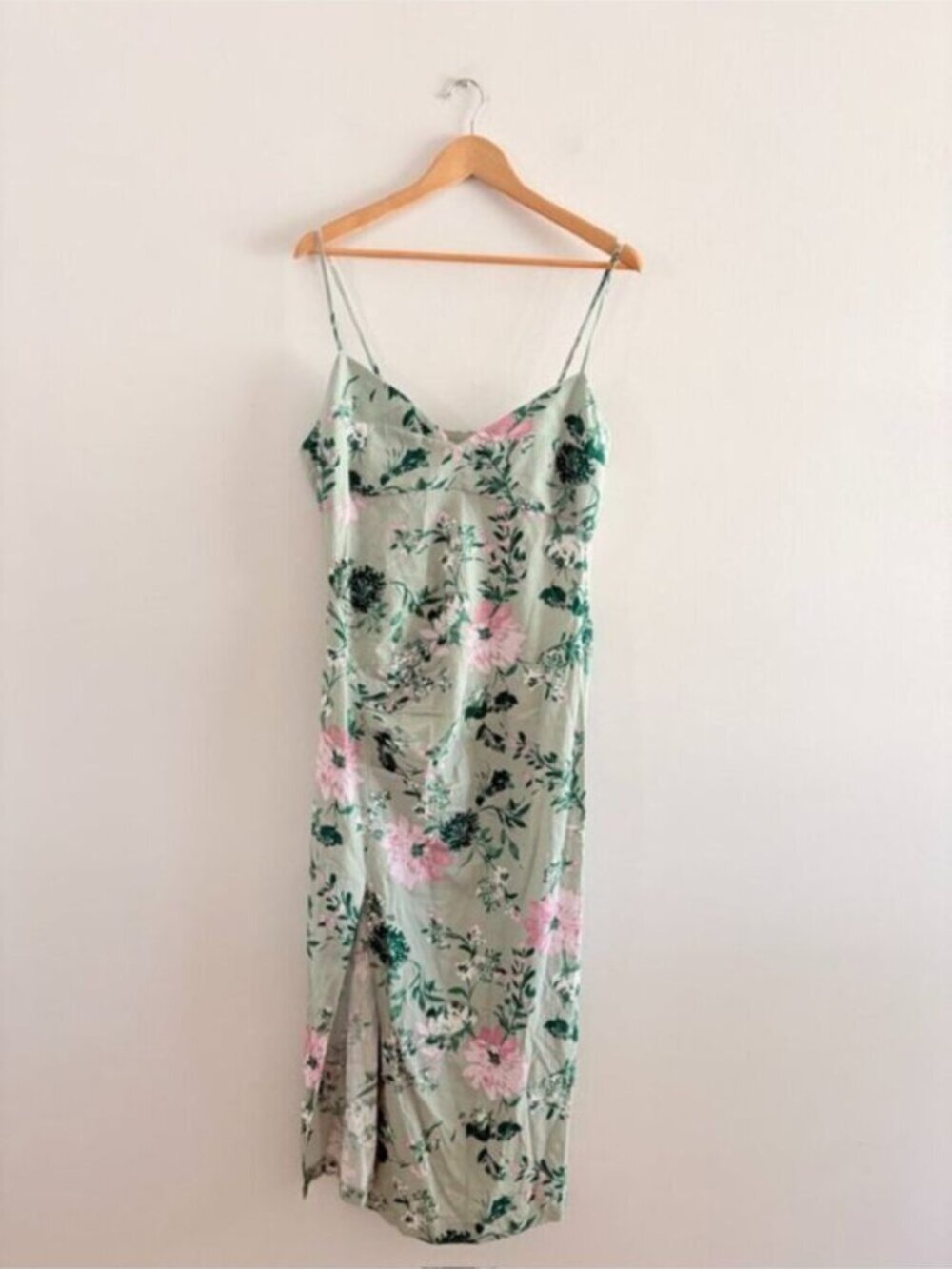 Zara Linen Blend Floral Print Midi Dress NWT Green Pink Size XL - Picture 4 of 7